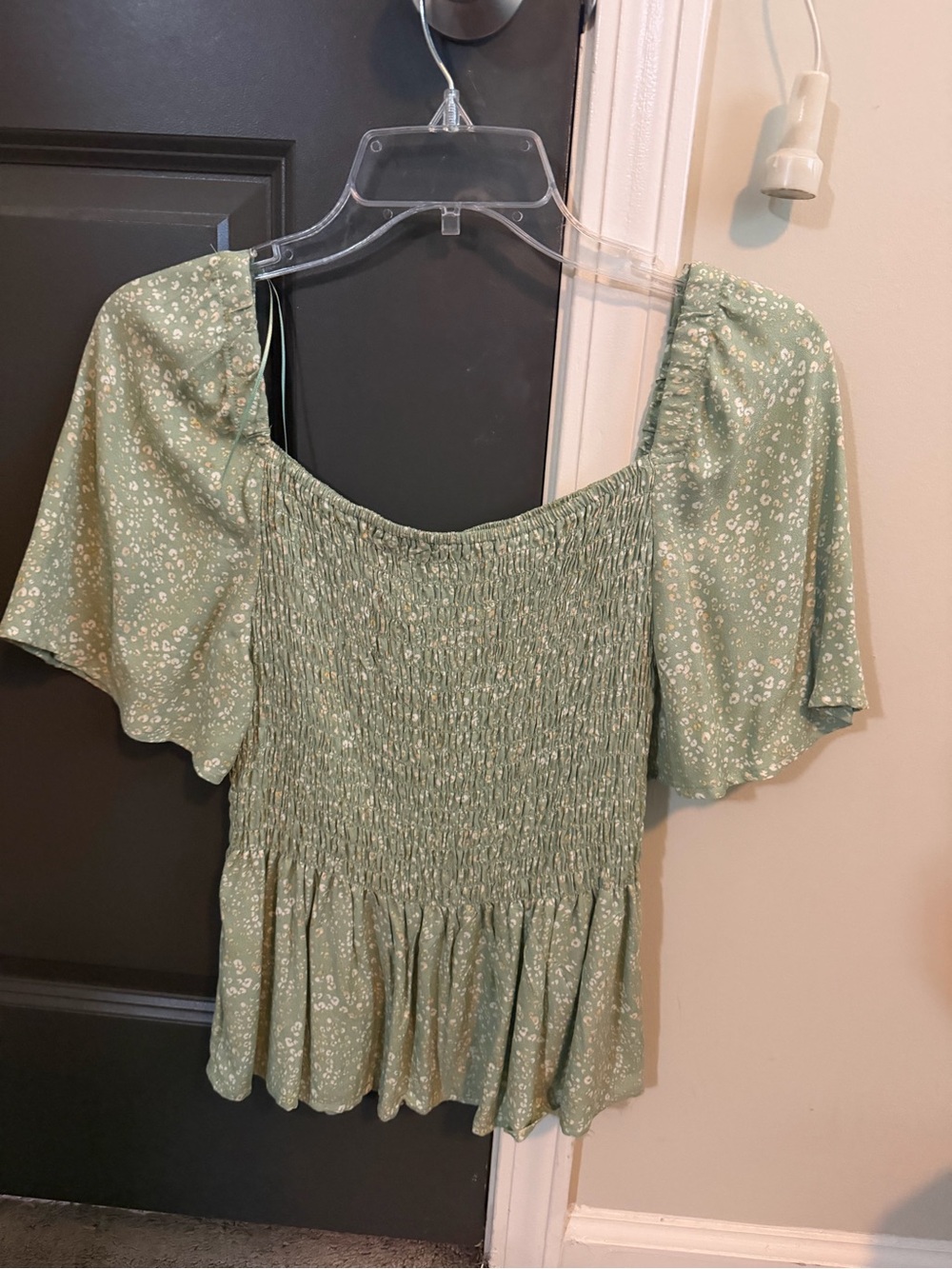 URBAN Romantics Sage Green Smocked Peplum Top
